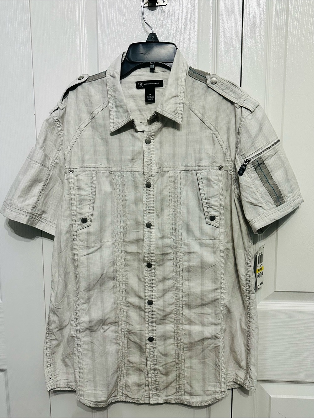 INC International Concepts Men’s White Utility Short Sleeve Button Shirt NWT